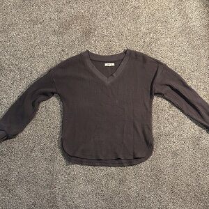Brown/ dark grey V-Neck Long Sleeve Top